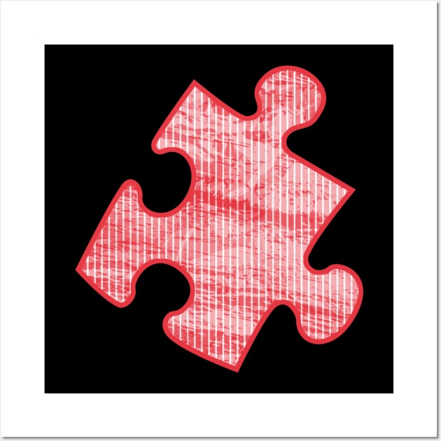 White stripes on red grunge puzzle Wall Art by hereswendy